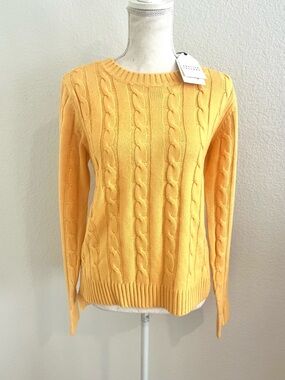 English Factory Yellow Cable Knit Crewneck Sweater with Knot Back